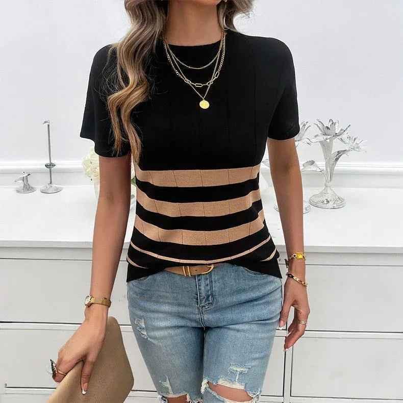 Black Coastline Stripe Sweater top by Stylish 3Sixty5, featuring a stylish striped pattern and comfortable fit.