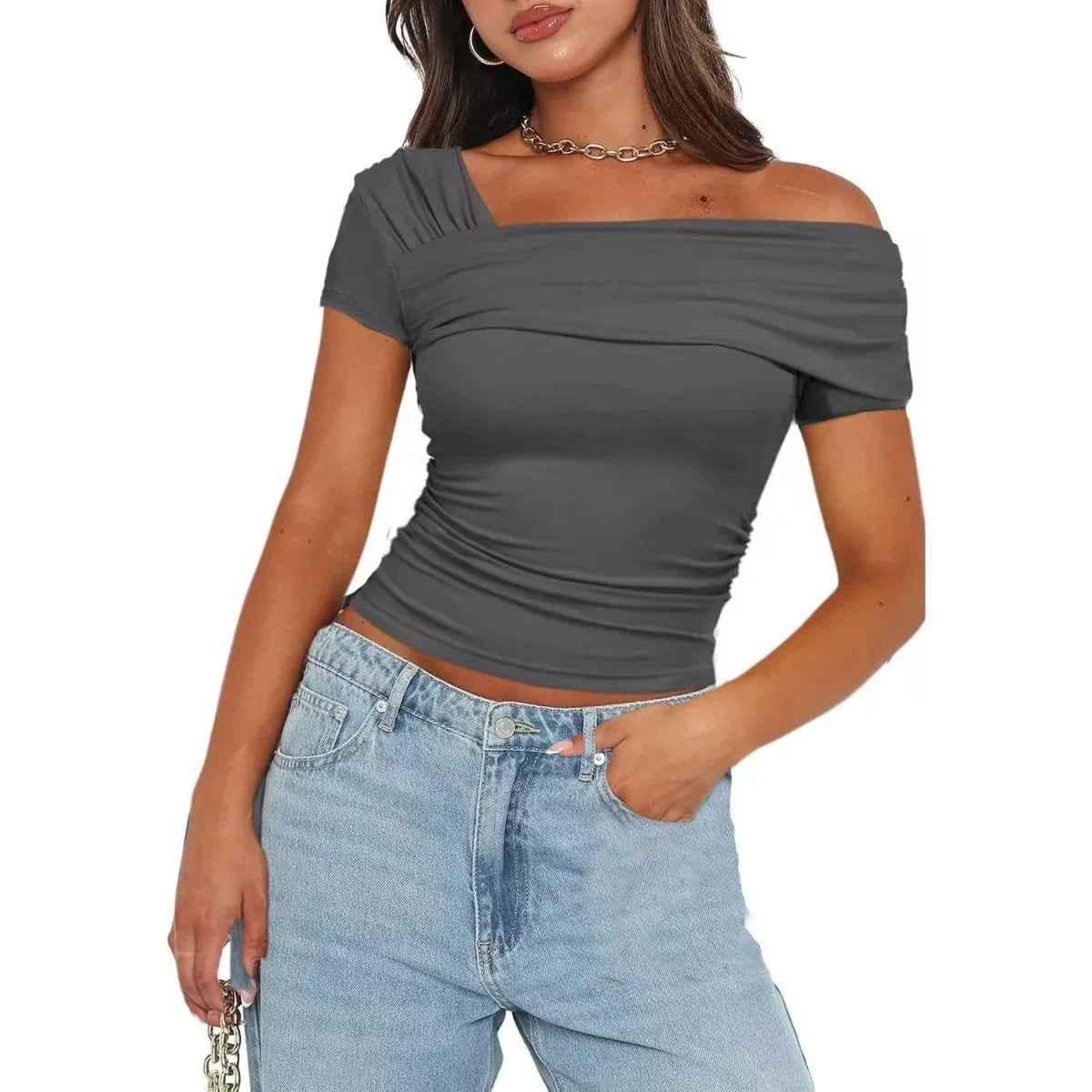 Black women's glow off-shoulder blouse by Stylish 3Sixty5, featuring a stylish off-shoulder design and comfortable fit.