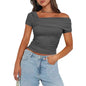 Black women's glow off-shoulder blouse by Stylish 3Sixty5, featuring a stylish off-shoulder design and comfortable fit.