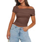 Black women's off-shoulder blouse from Stylish 3Sixty5, featuring a trendy glow design and long sleeves.