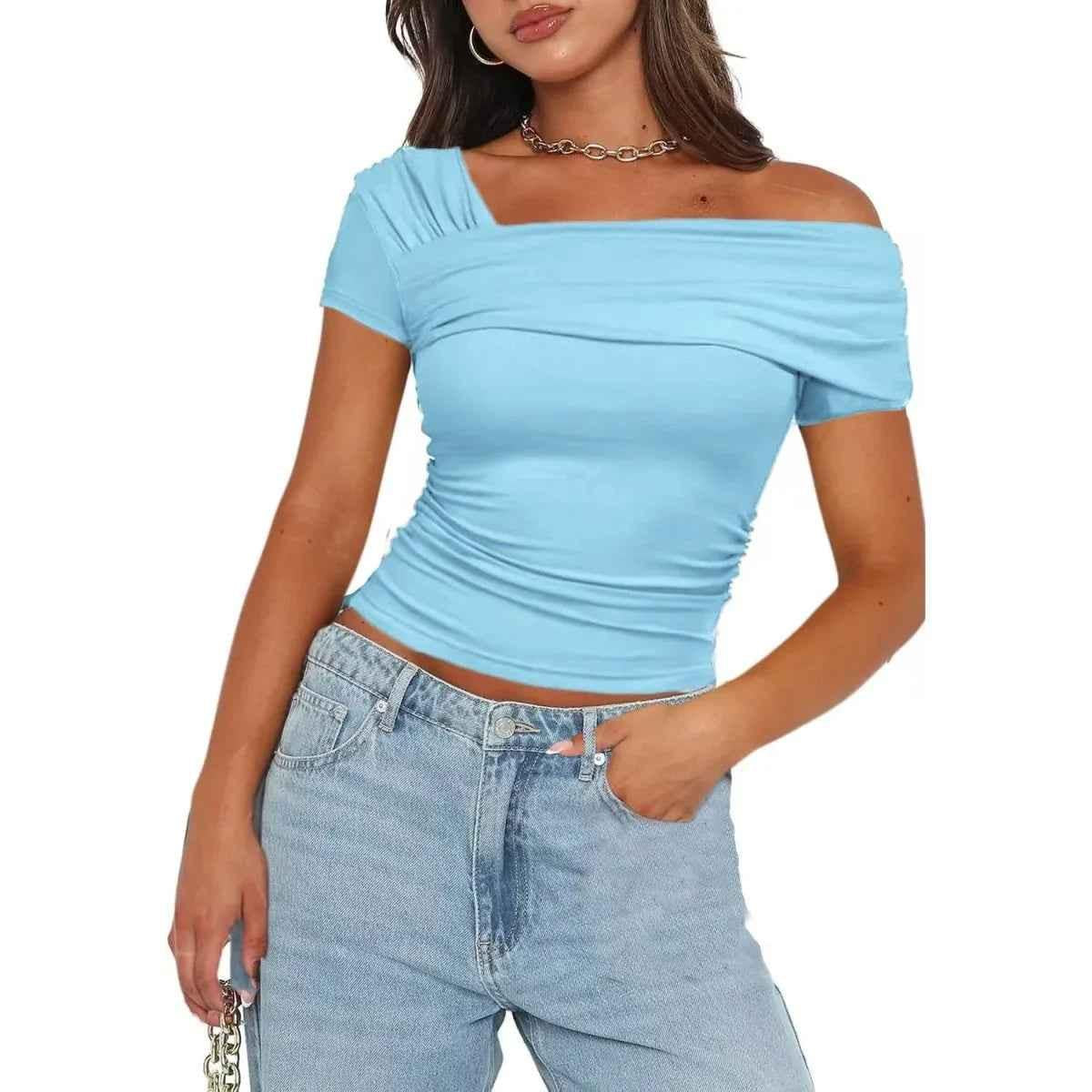 Black women's off-shoulder blouse by Stylish 3Sixty5, casual tops with a trendy glow detail and relaxed fit.