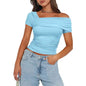 Black women's off-shoulder blouse by Stylish 3Sixty5, casual tops with a trendy glow detail and relaxed fit.