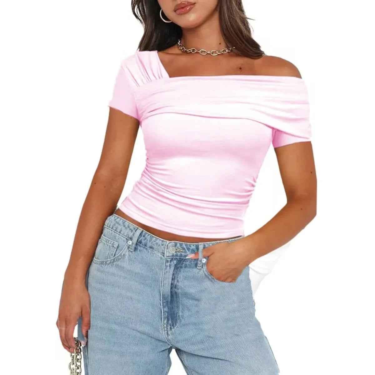 Black women's glow off-shoulder blouse from Stylish 3Sixty5, featuring a trendy, elegant design perfect for casual or dressy occasions.