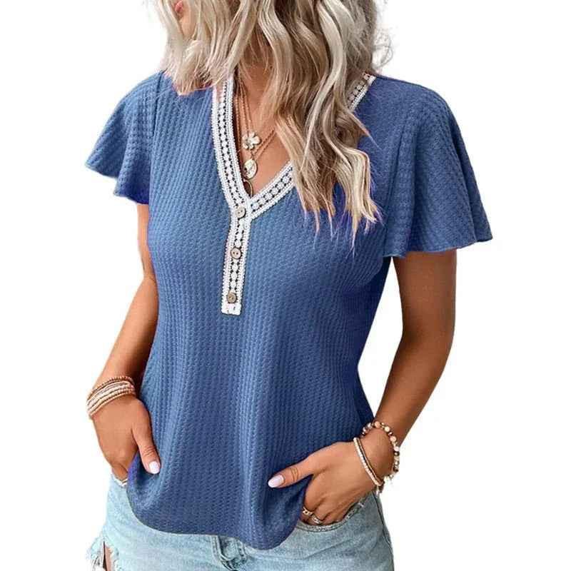 Black women's soft waffle texture T-shirt from Stylish 3Sixty5, casual top with cozy, textured fabric for everyday wear.