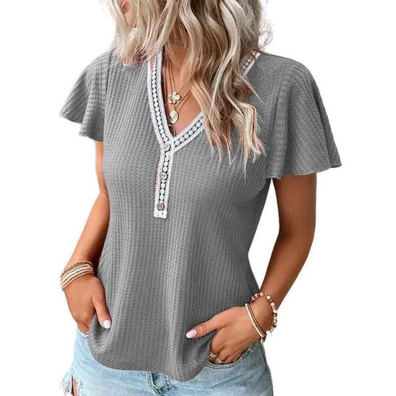 Black women's Soft Waffle Texture T-Shirt by Stylish 3Sixty5, showing a comfortable, casual top with waffle fabric detail.