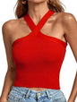 Black women's silhouette stretch halter top from Stylish 3Sixty5, featuring a fitted, sleeveless design ideal for casual or dressy occasions.