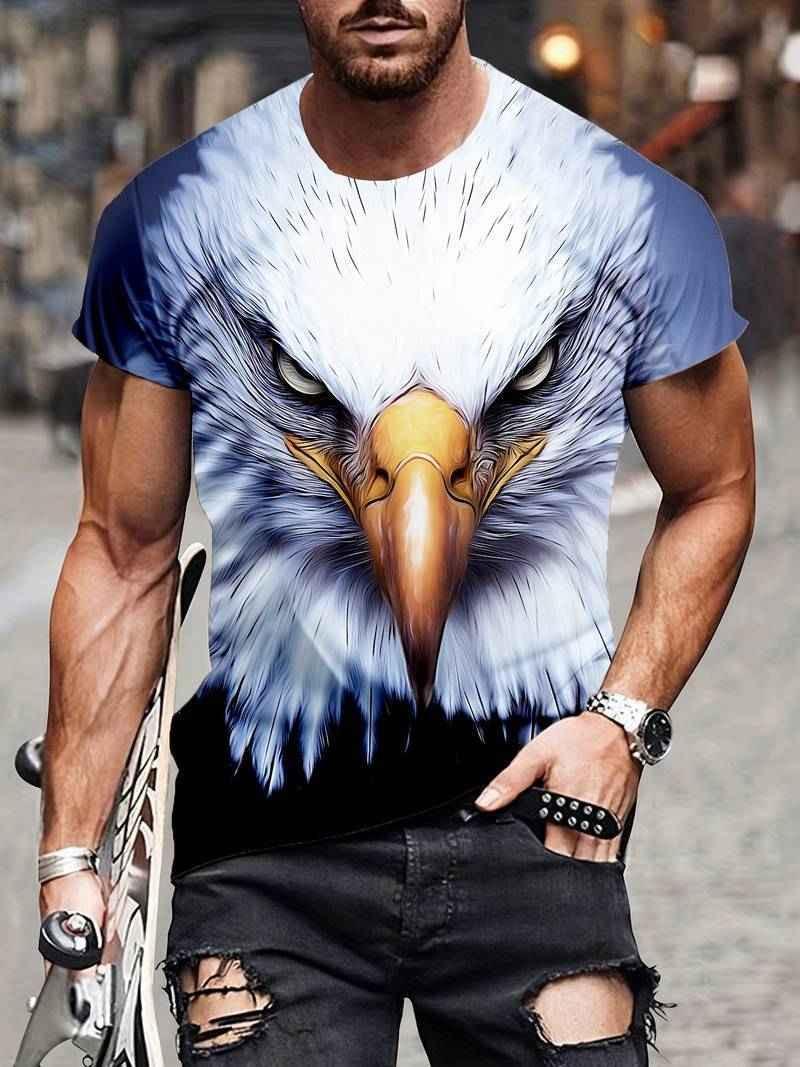 Stylish 3Sixty5 Apex Eagle Statement Tee for Men, blue graphic tops with eagle design, casual fit, front view.