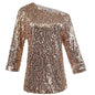 Pink Glam Sequin Shoulder Top by Stylish 3Sixty5, featuring shimmering sequins and a stylish shoulder design.