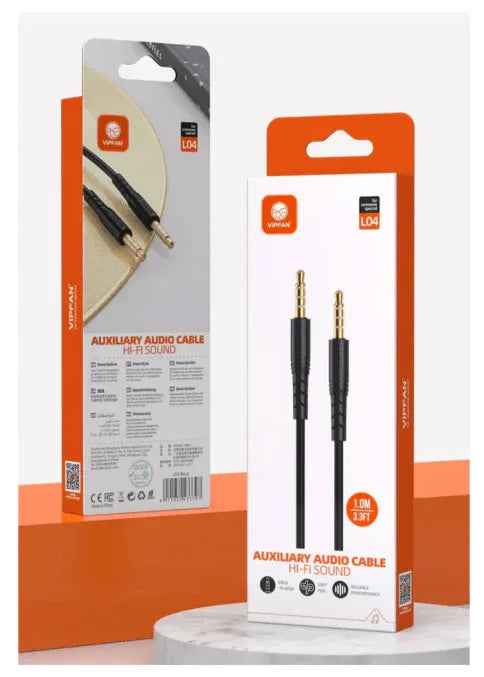 Techplus VipFan Premium 1-meter AUX cable for audio connections, featuring durable construction and high-quality sound transfer.