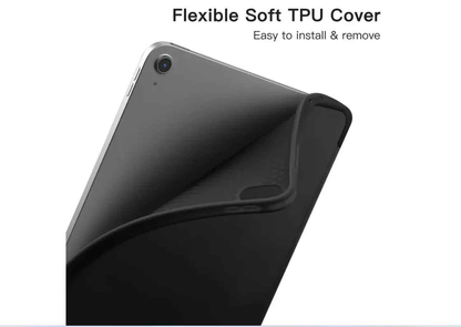 Black TechPlus iPad Air 4 case for 10.9-inch tablet with protective cover and precise cutouts for buttons and ports.