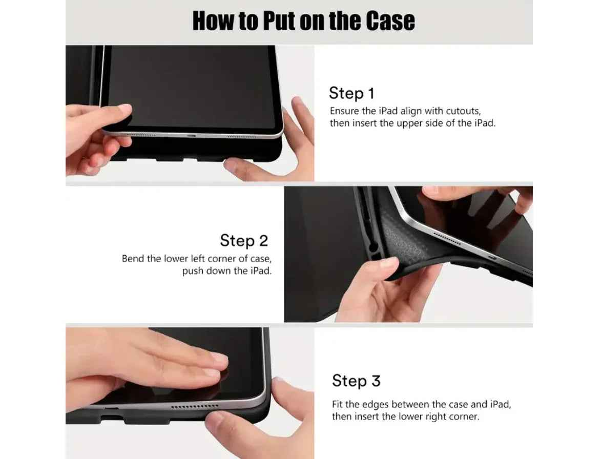 Black TechPlus case for 10.9-inch iPad Air 5, showing the protective cover on the tablet with a sleek design.