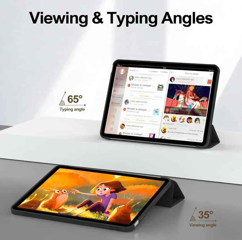 Black TechPlus iPad Air 5 case for 10.9-inch tablet, showing front view with folding cover and precise cutouts.