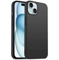 Black silicone case for iPhone 15 Plus by TechPlus, soft and protective cover with a smooth finish visible in the image.
