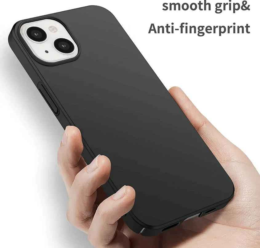 Black silicone case for iPhone 15 Plus by TechPlus, soft protective cover with smooth finish and precise cutouts.