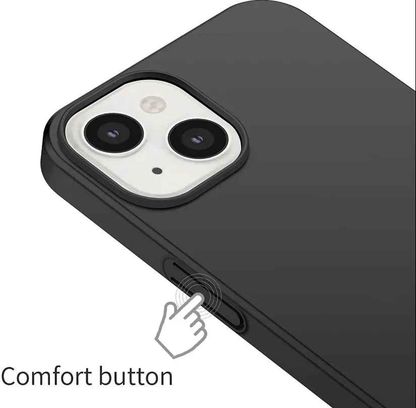 Black silicone case for iPhone 15 Plus by TechPlus, soft protective cover with a snug fit and smooth texture.