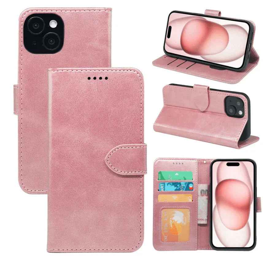 Black TechPlus iPhone 16 Pro Max wallet case with slim leather flip cover and card holder for secure, stylish protection.