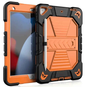 Black rugged TechPlus iPad 10.2 case with shockproof cover, stand, and pencil holder for 7th to 9th generation tablets.