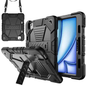 Techplus black rugged iPad Pro 11-inch case with shockproof design, stand, and pencil holder for added protection and functionality.