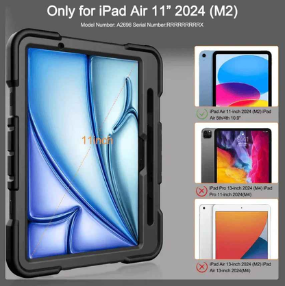 Techplus black rugged iPad Pro 11-inch case with shockproof design, stand, and pencil holder for heavy-duty protection.