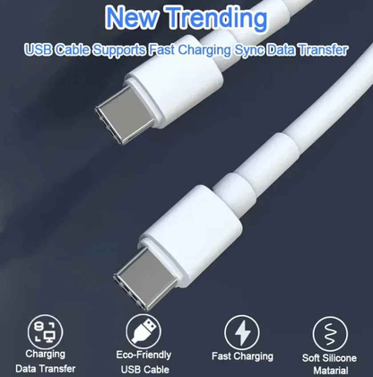 Techplus 5A 100W USB-C to USB-C cable for fast charging and data transfer, shown connected to devices.