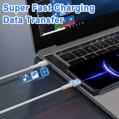 Techplus 5A 100W USB-C to USB-C cable for fast charging and data sync, shown connected to devices with a sleek black design.