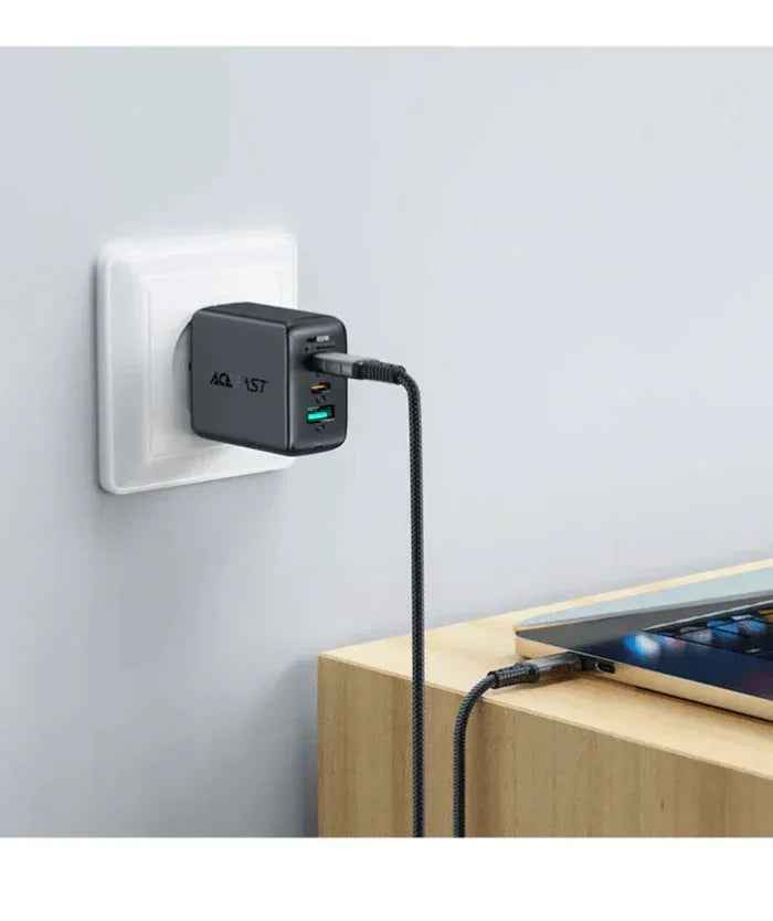 Techplus ACEFAST 240W USB-C to USB-C cable, durable PD cable for fast charging and data transfer, black, coiled design visible in image.