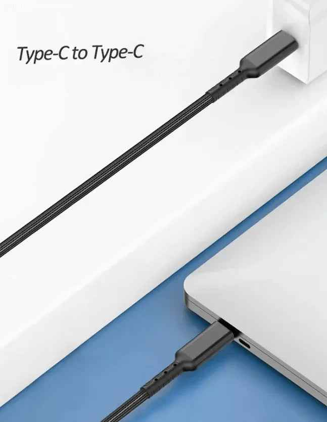 Techplus durable USB-C to USB-C cable for fast charging and data sync, with a sleek black design and reinforced connectors.