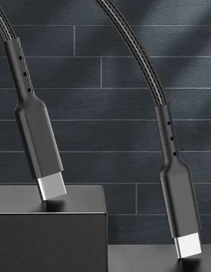 Techplus durable Type-C to Type-C cable for fast charging and data sync, shown with USB-C connectors and braided cable design.