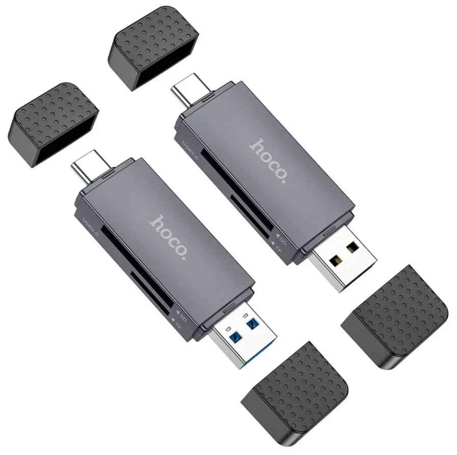 Techplus HB45 2-in-1 USB 3.0 card reader with dual USB-A and Type-C ports, compact and versatile for data transfer.