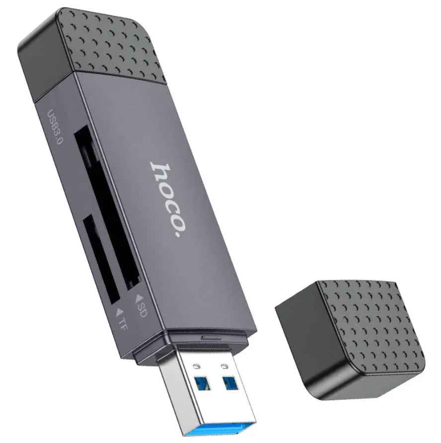 TechPlus HB45 2-in-1 USB 3.0 card reader with dual USB-A and Type-C ports, designed for fast data transfer.