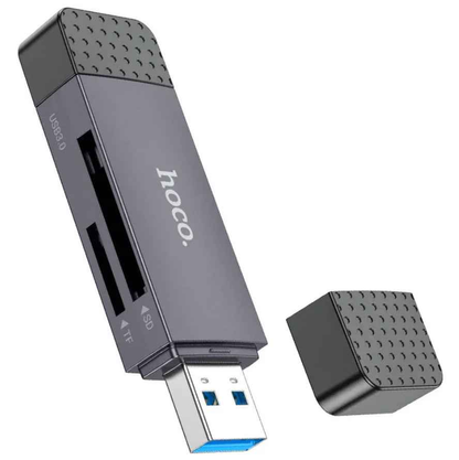 TechPlus HB45 2-in-1 USB 3.0 card reader with dual USB-A and Type-C ports, designed for fast data transfer.