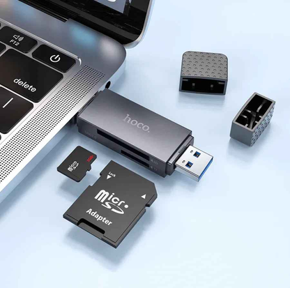 Techplus HB45 2-in-1 USB 3.0 card reader with dual USB-A and Type-C ports for fast data transfer.