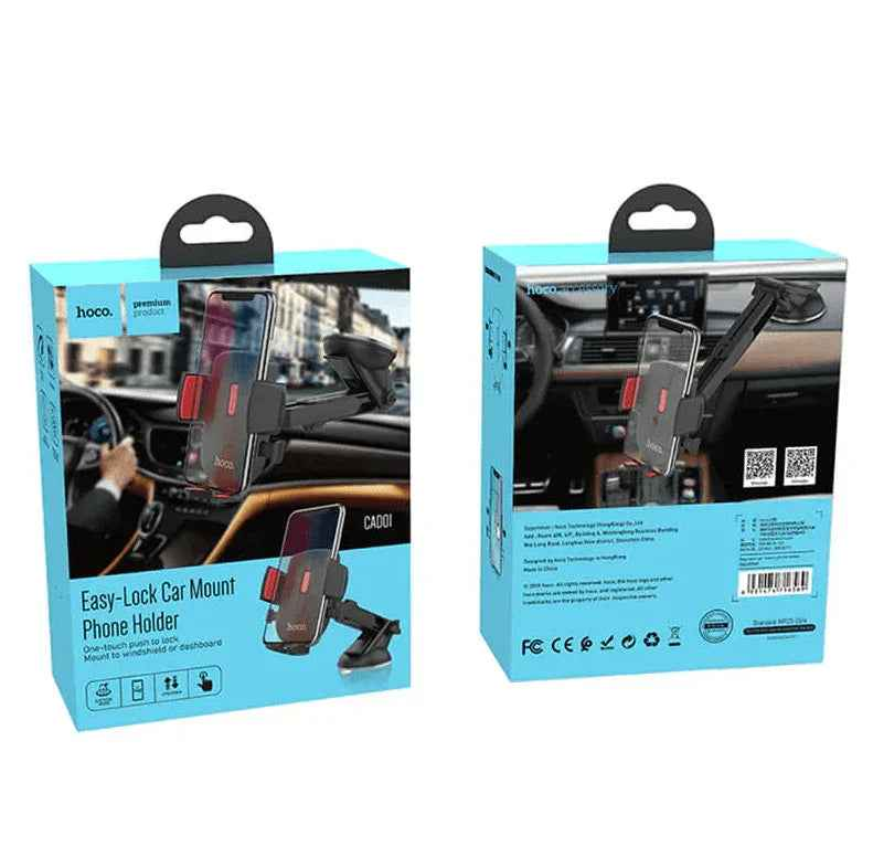 Techplus Hoco CAD01 car phone holder with easy-lock dashboard and windshield mount, secure and adjustable for convenient driving.