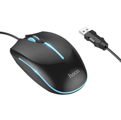 Hoco GM37 RGB wired gaming mouse with 2400 DPI from TechPlus, featuring customizable RGB lighting and ergonomic design.