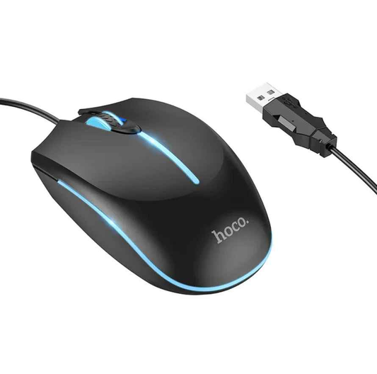 Hoco GM37 RGB wired gaming mouse with 2400 DPI from TechPlus, featuring customizable RGB lighting and ergonomic design.