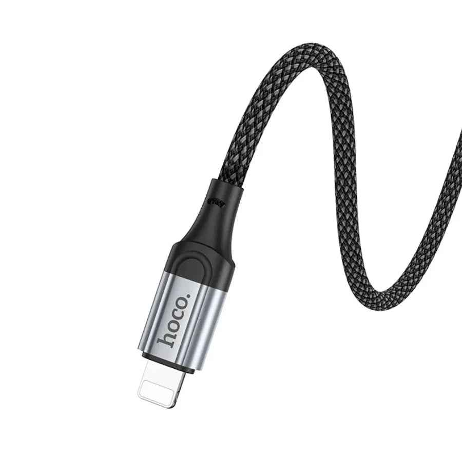 Techplus Hoco Lightning to 3.5mm Aux Cable UPA26 connected to a device, showing durable cable and gold-plated connectors.