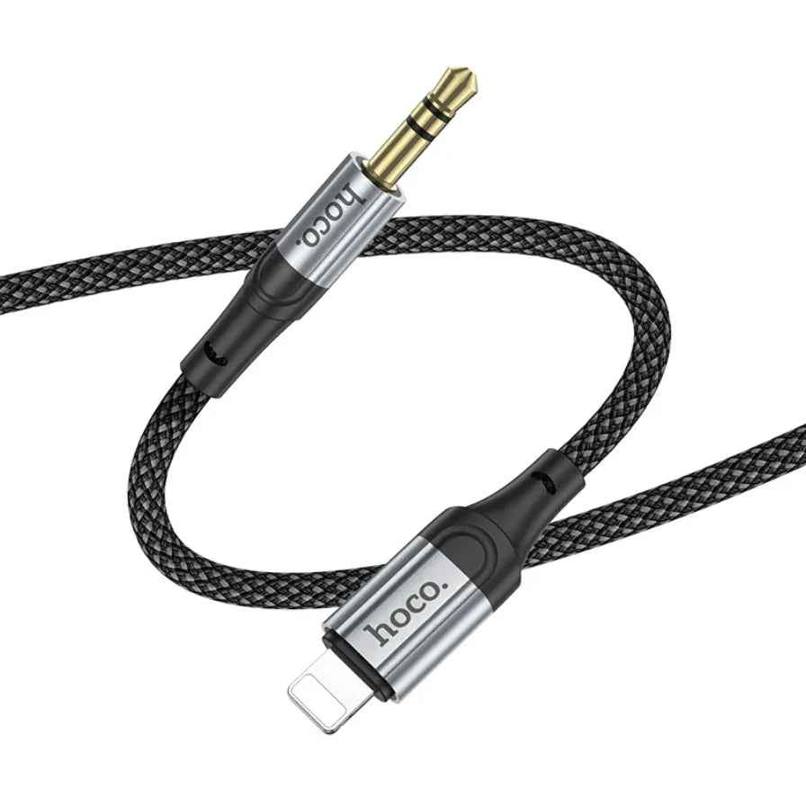 TechPlus Hoco Lightning to 3.5mm aux cable for connecting iPhone devices to audio systems, with durable design and flexible cable.