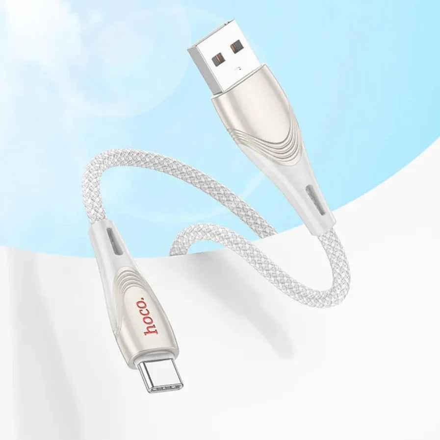 Techplus HOCO U133 USB-C fast charging cable, 1.2m braided USB-C to USB-C cable with 3A charging capacity.