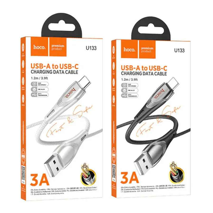 Techplus HOCO U133 USB-C fast charging cable, 1.2m braided design, supports 3A charging for compatible devices.