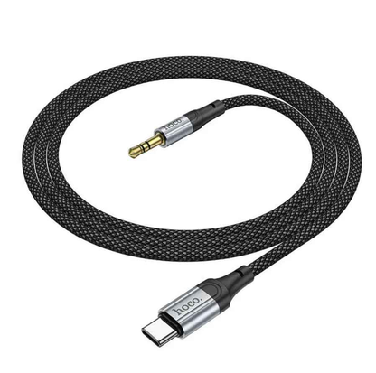 Techplus Hoco USB-C to 3.5mm aux cable for smartphones and tablets, with gold-plated connectors and flexible cable design.