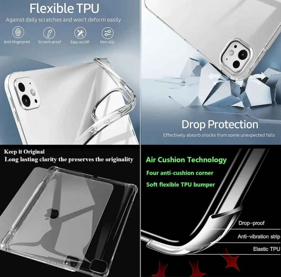 TechPlus iPad Pro 11 3rd Gen 2021 clear slim transparent case, protective cover with precise cutouts for model access.