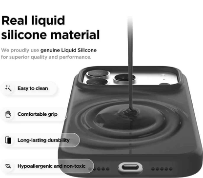 Black silicone case for iPhone 17 Pro Max by TechPlus, soft protective cover with smooth finish and precise cutouts.