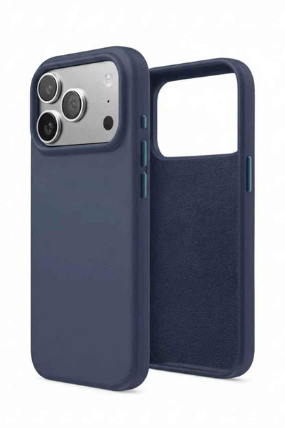 TechPlus navy blue silicone case for iPhone 17 Pro, soft protective cover with a snug fit and smooth texture.