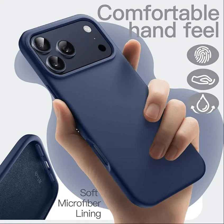 Techplus navy blue silicone case for iPhone 17 Pro, soft protective cover with a snug fit and smooth texture.