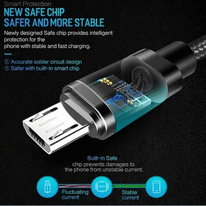 Techplus Micro USB nylon braided cable for fast charging and data sync, showing the durable braided design and USB connector.