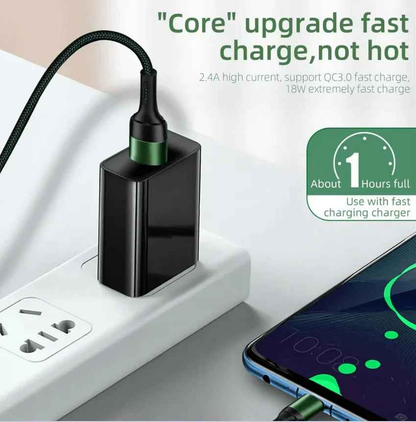 Techplus Micro USB nylon braided cable for fast charging and data sync, featuring durable, tangle-free design and reinforced connectors.