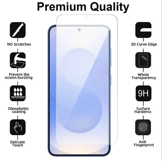 Samsung Galaxy S24 Plus clear tempered glass screen protector with 9H hardness, designed to safeguard the display.