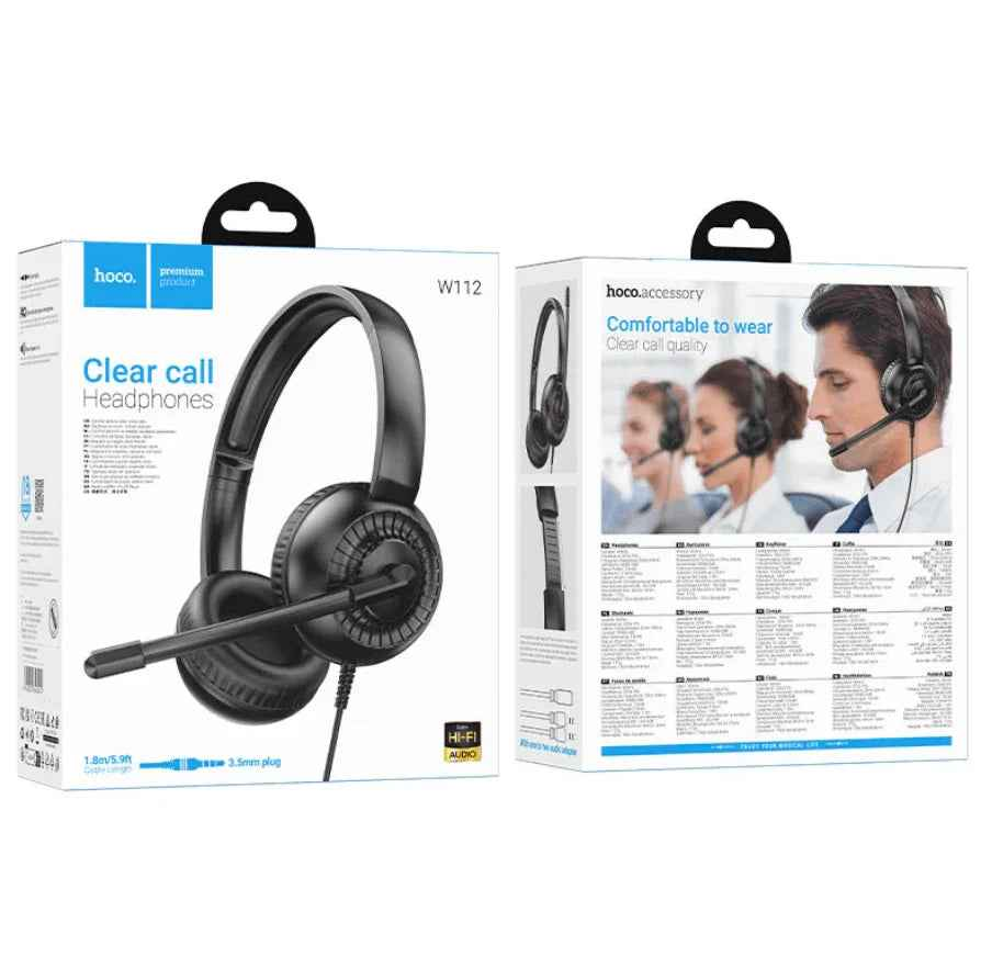 Techplus W112 Pure wired call center headset with 3.5mm jack and USB-A connection for clear communication.