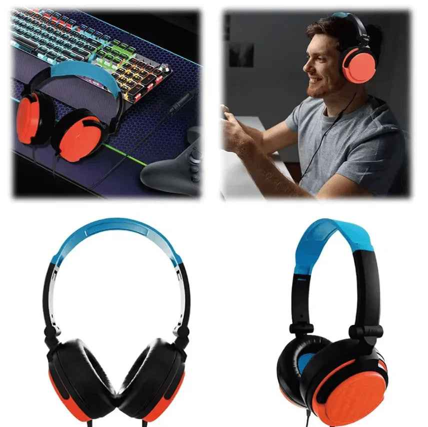Wired gaming headset with microphone and volume control by TechPlus, featuring cushioned ear cups and adjustable headband.