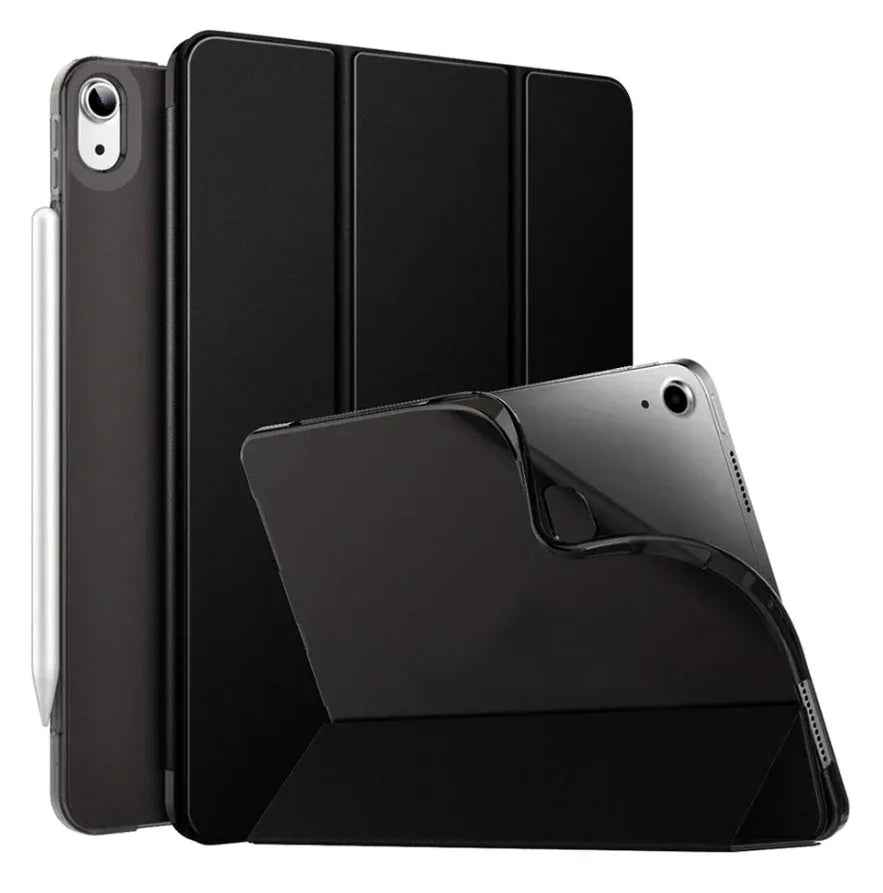 Black techplus trifold smart cover for iPad Air 4 and 5, slim protective case with stand feature for 10.9-inch tablets.